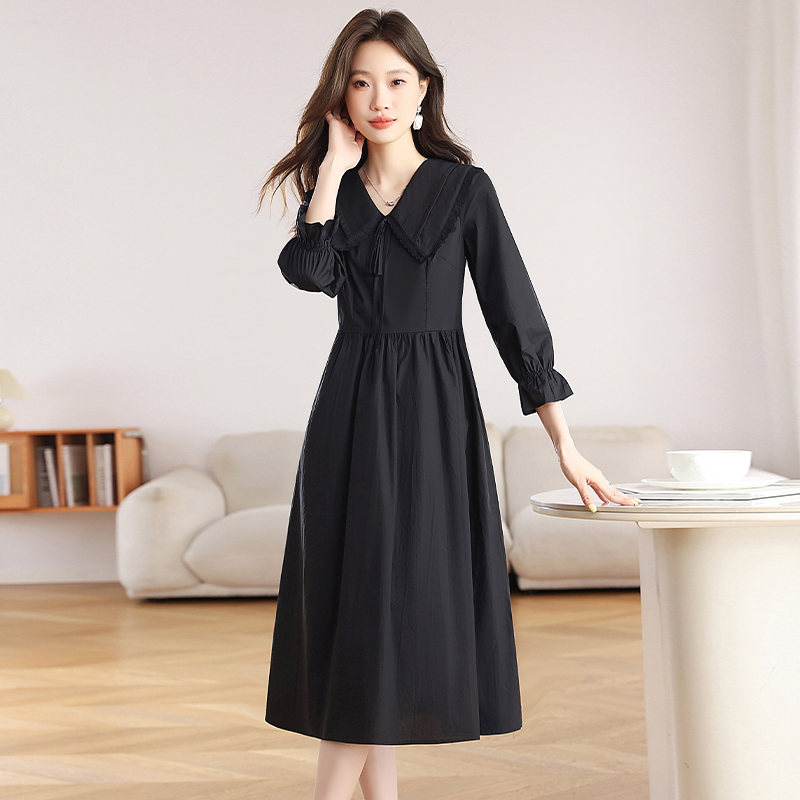 Long sleeve long dress pinched waist dress for women