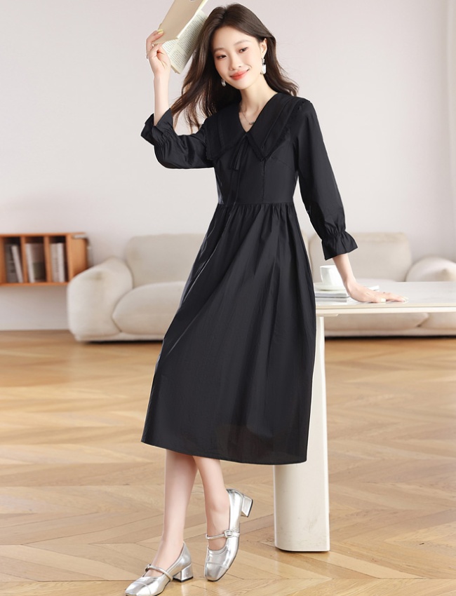 Long sleeve long dress pinched waist dress for women