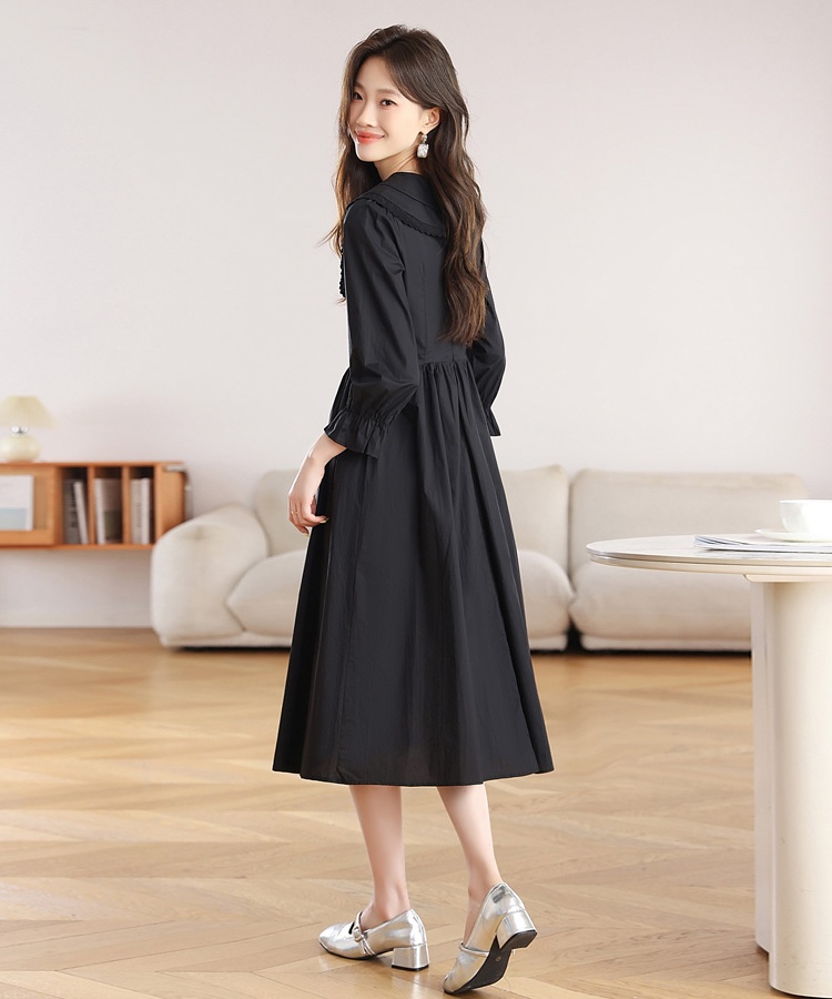Long sleeve long dress pinched waist dress for women