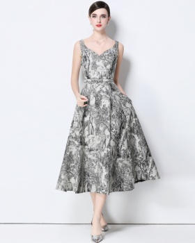 Sleeveless with belt slim pinched waist retro dress