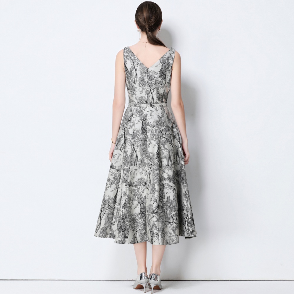 Sleeveless with belt slim pinched waist retro dress