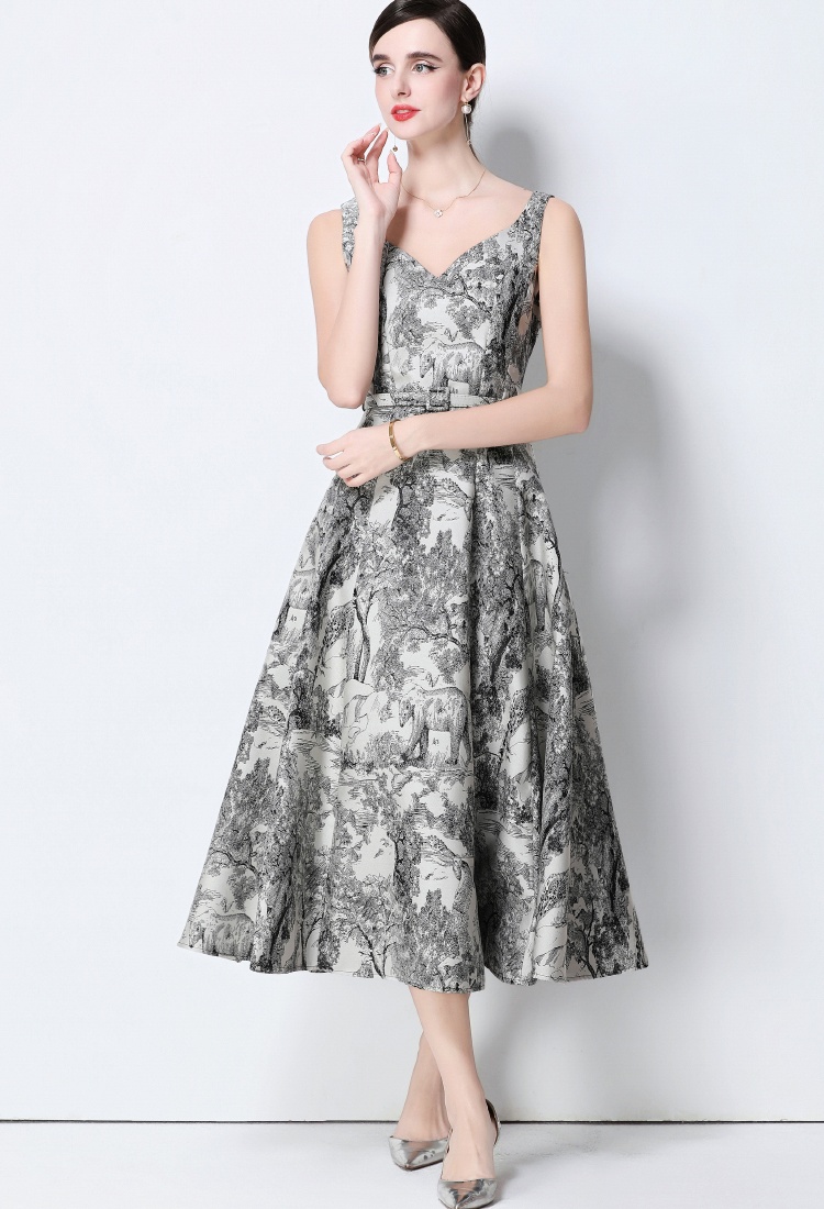 Sleeveless with belt slim pinched waist retro dress