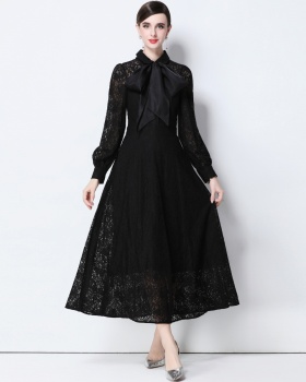 Frenum silk long dress lace slim dress for women