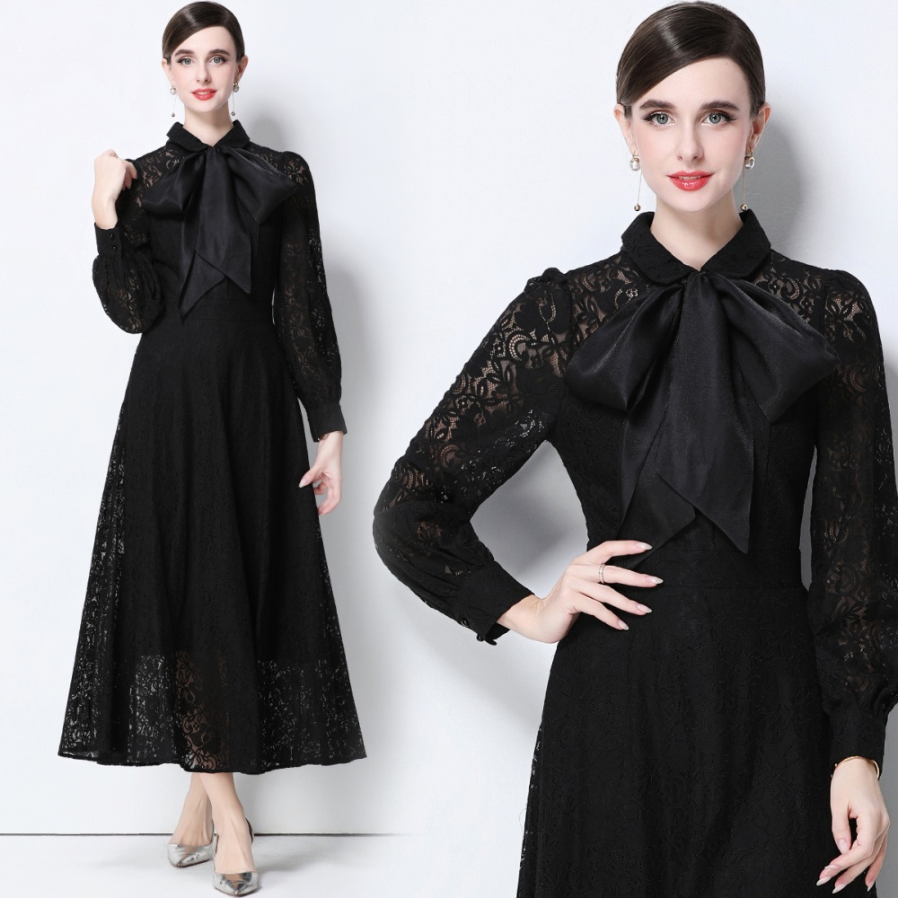 Frenum silk long dress lace slim dress for women