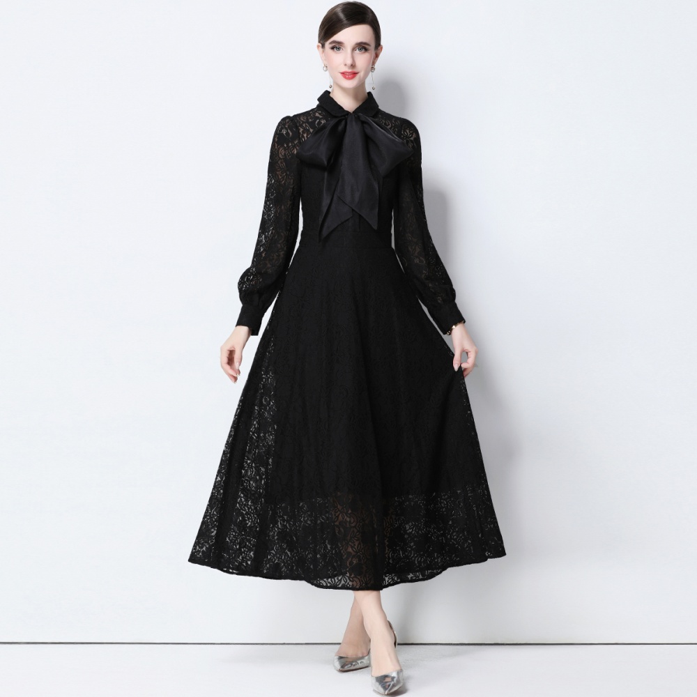 Frenum silk long dress lace slim dress for women