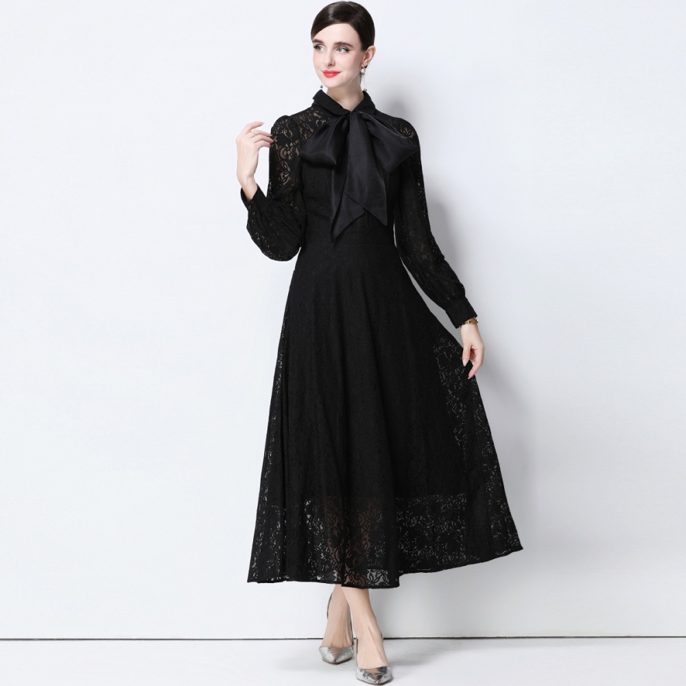 Frenum silk long dress lace slim dress for women