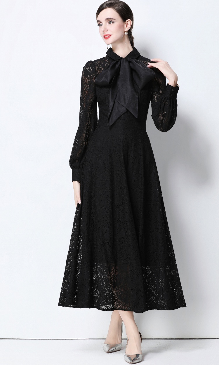 Frenum silk long dress lace slim dress for women