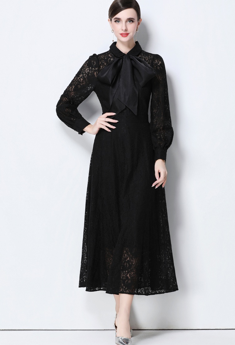 Frenum silk long dress lace slim dress for women