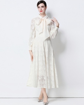 Slim lace temperament long dress ladies silk high waist dress