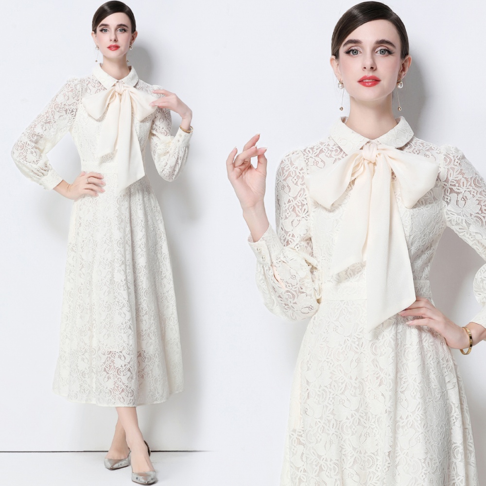 Slim lace temperament long dress ladies silk high waist dress