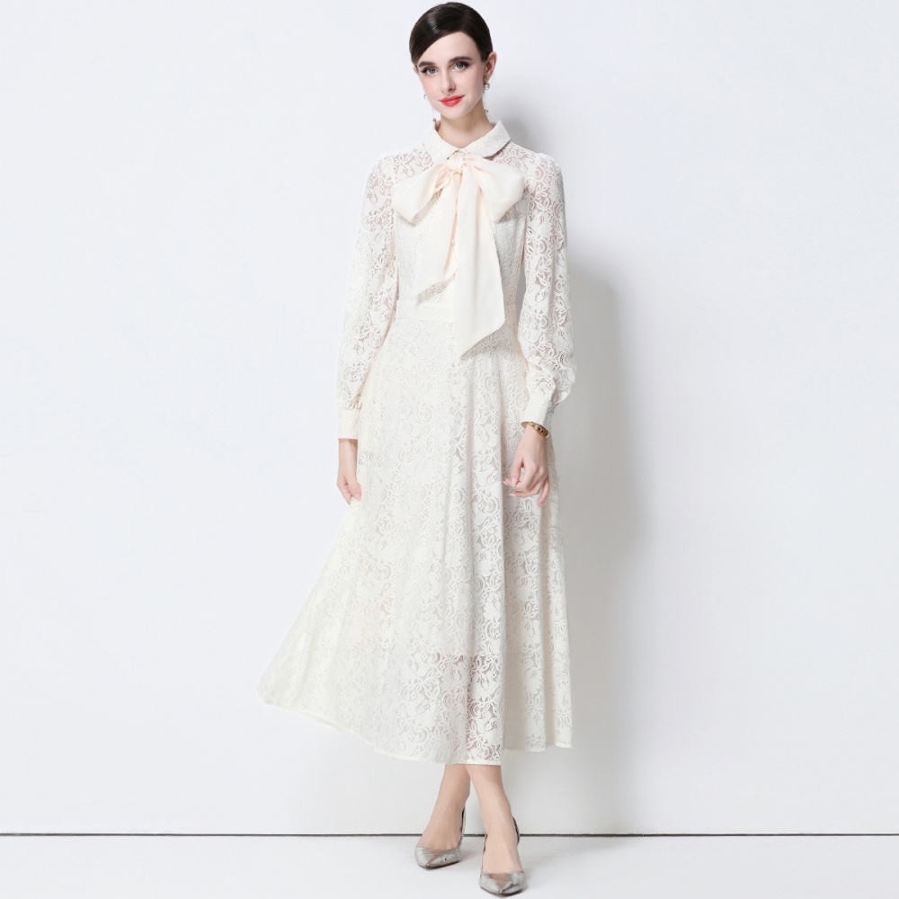 Slim lace temperament long dress ladies silk high waist dress