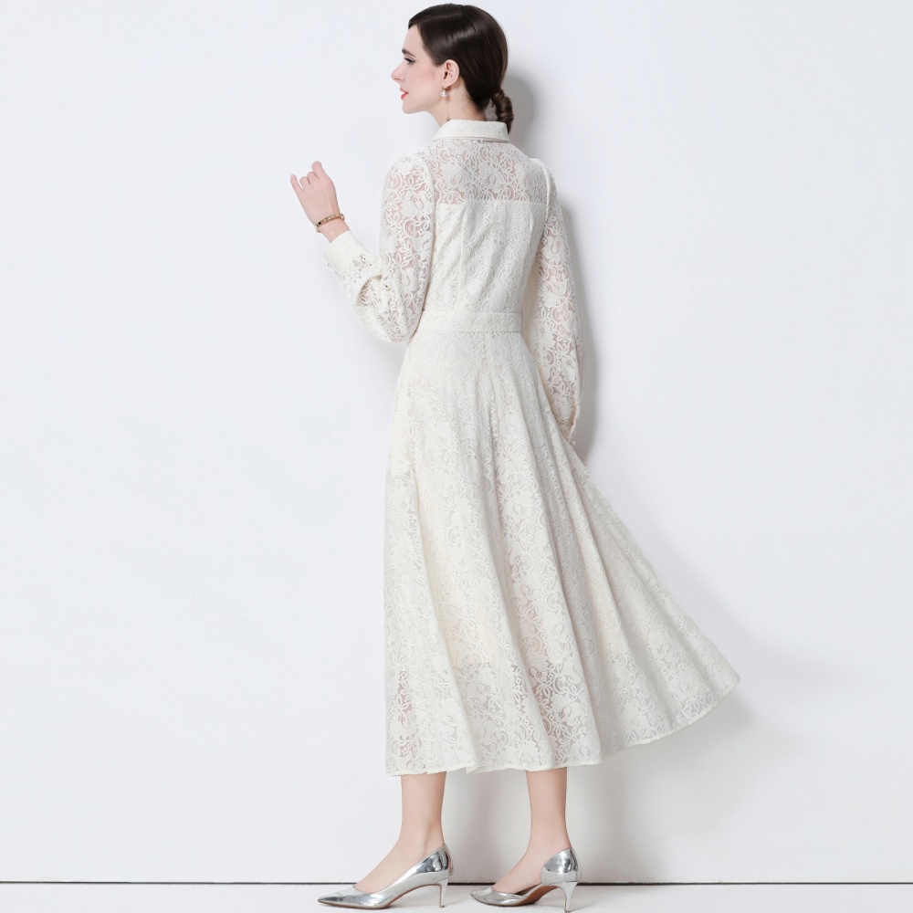 Slim lace temperament long dress ladies silk high waist dress