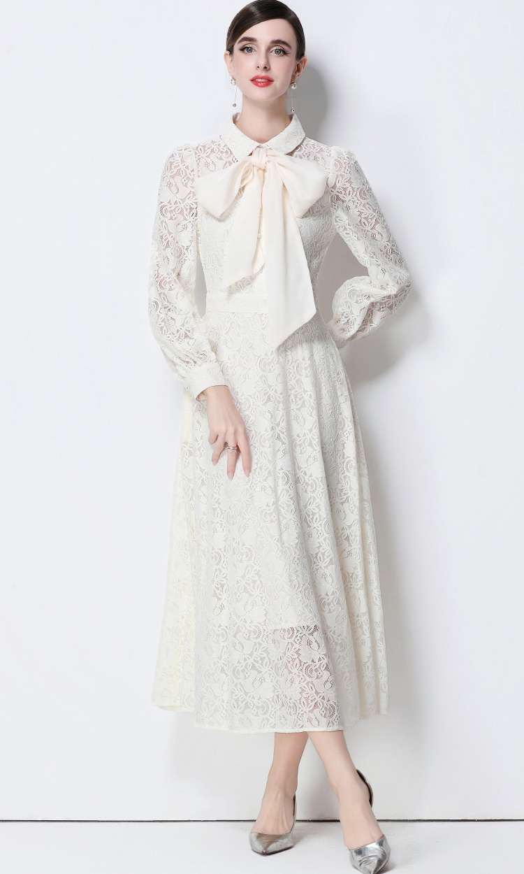 Slim lace temperament long dress ladies silk high waist dress