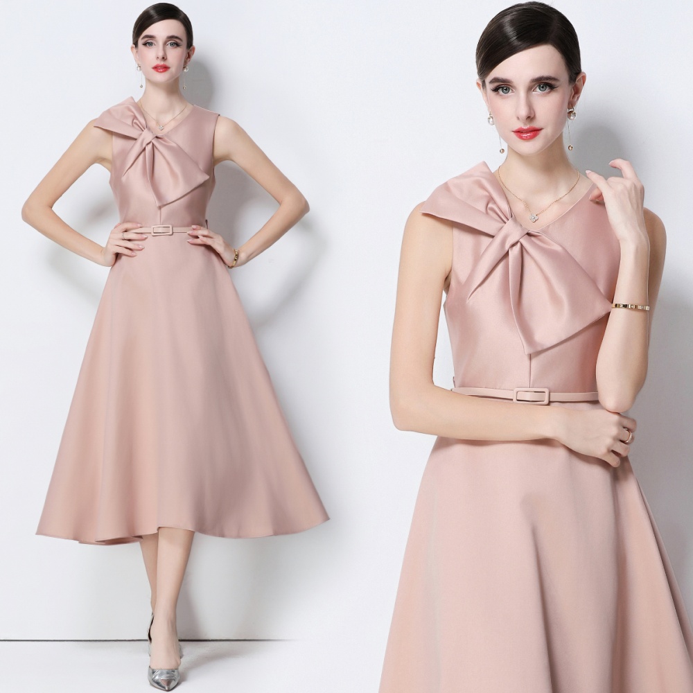 France style big bow big skirt pinched waist slim dress