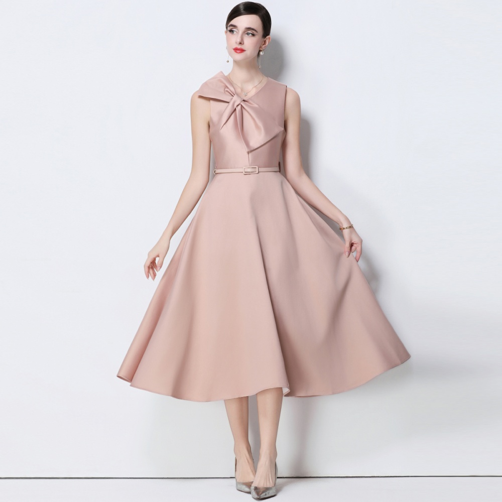 France style big bow big skirt pinched waist slim dress