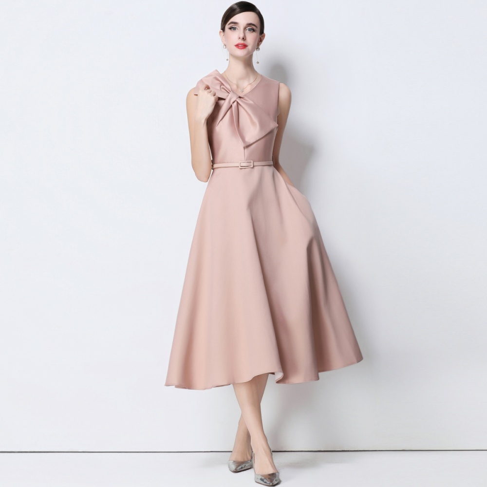 France style big bow big skirt pinched waist slim dress