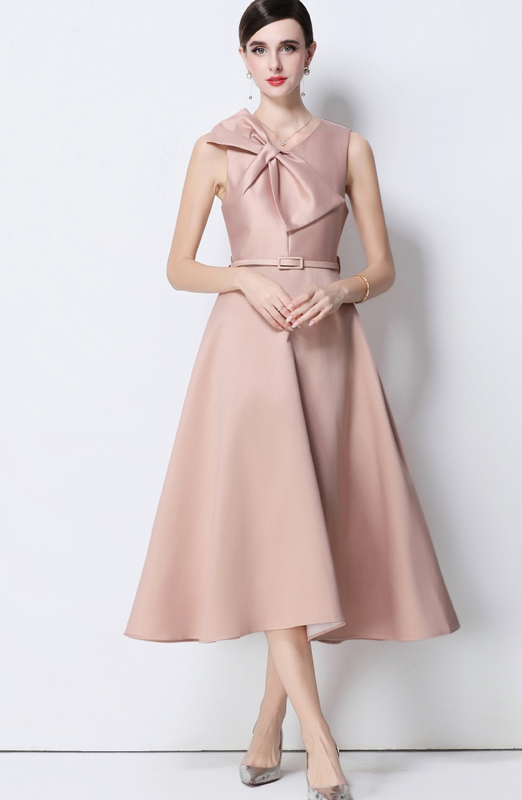 France style big bow big skirt pinched waist slim dress
