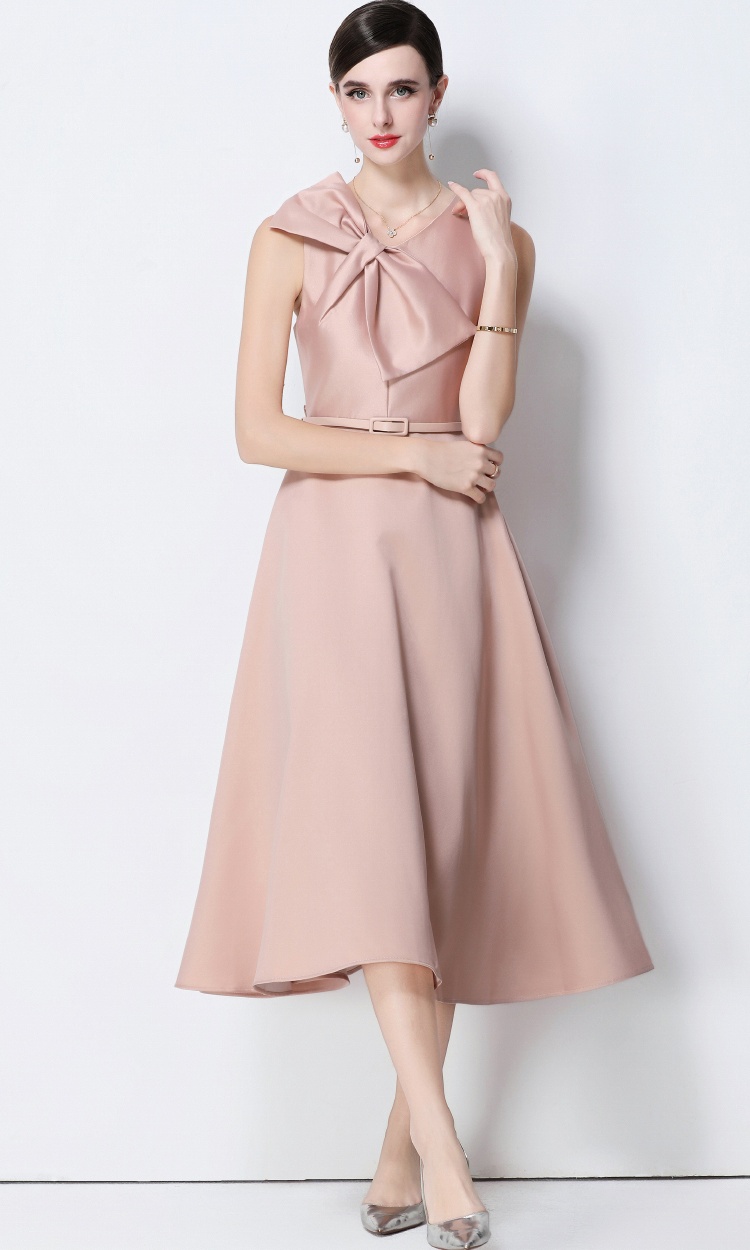 France style big bow big skirt pinched waist slim dress