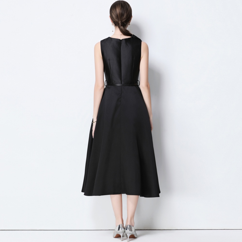 V-neck pinched waist big bow slim France style dress