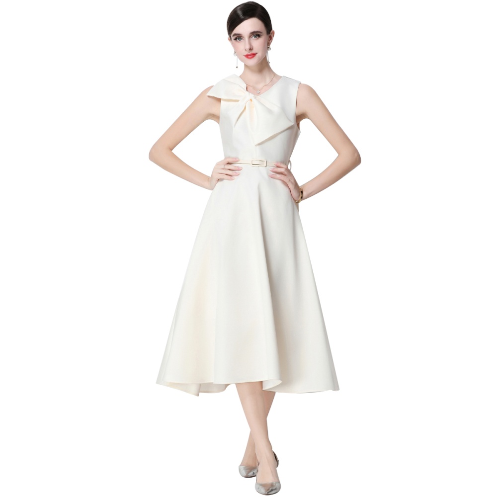 V-neck with belt France style pinched waist dress