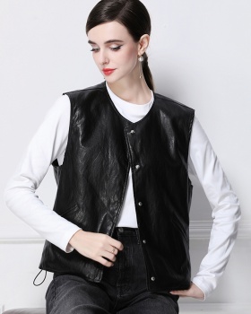 European style PU vest leopard retro small vest