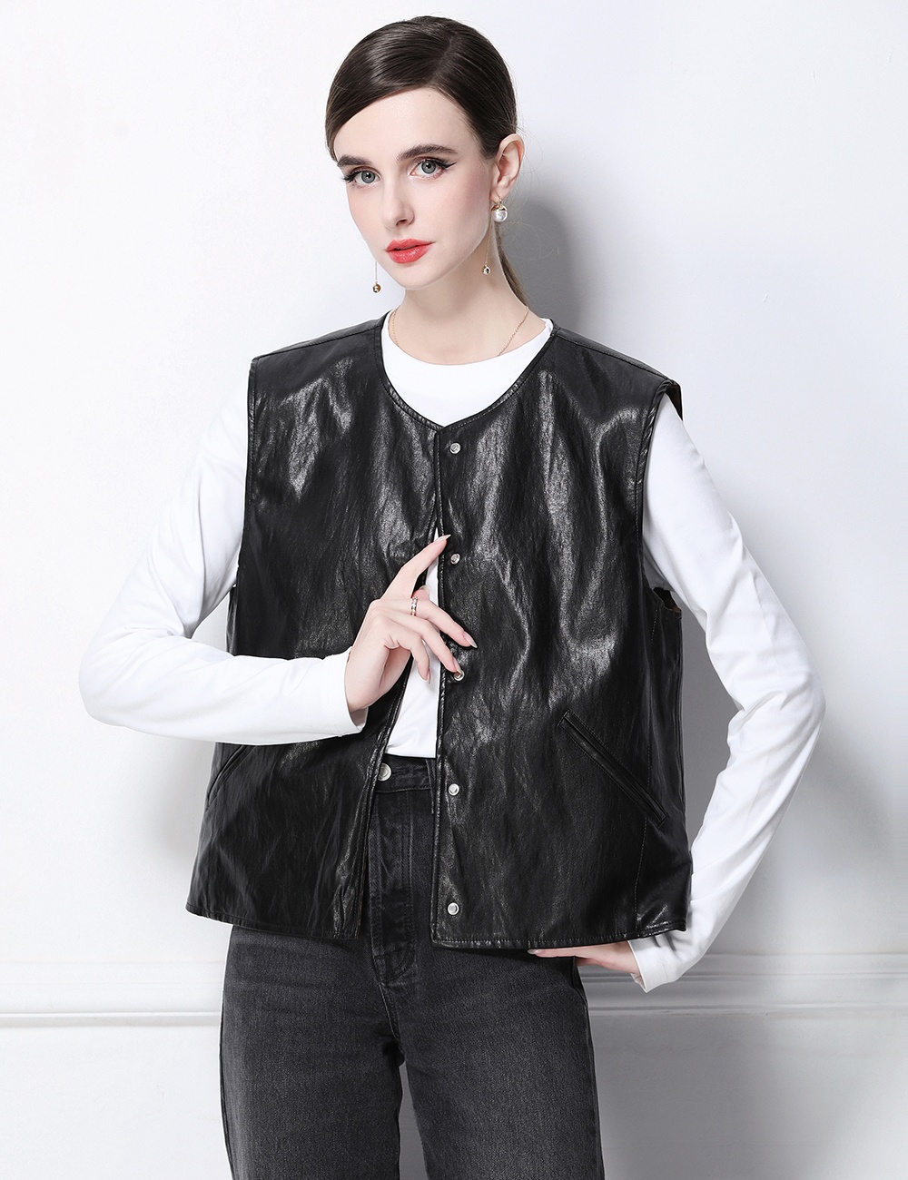 European style PU vest leopard retro small vest