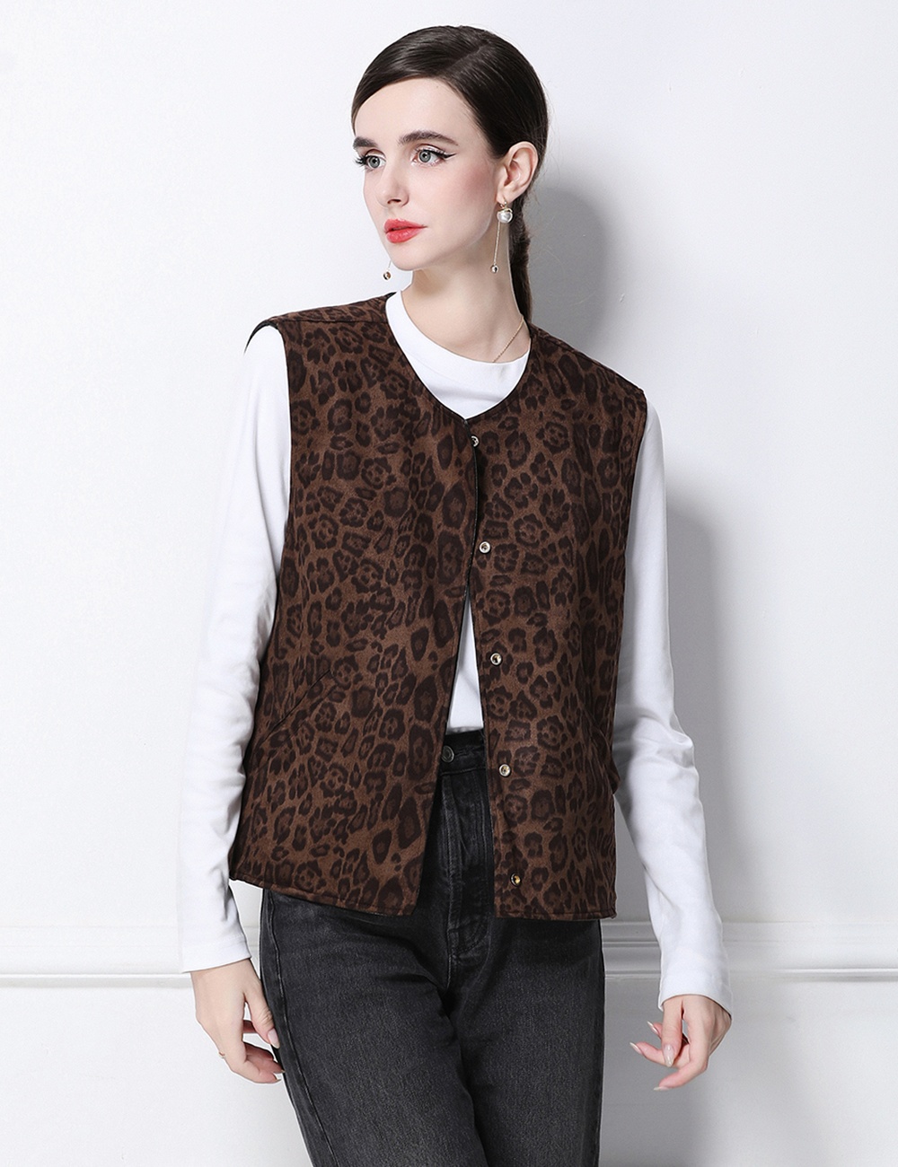 European style PU vest leopard retro small vest