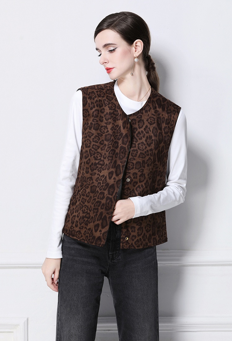 European style PU vest leopard retro small vest