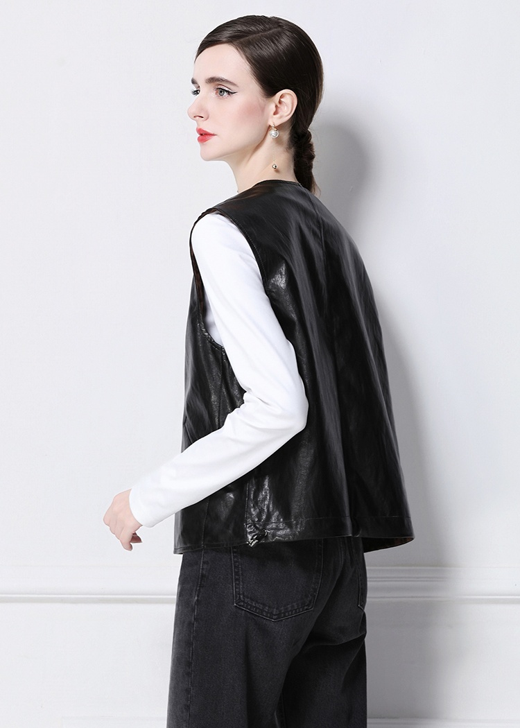 European style PU vest leopard retro small vest