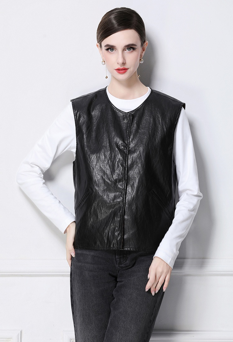 European style PU vest leopard retro small vest