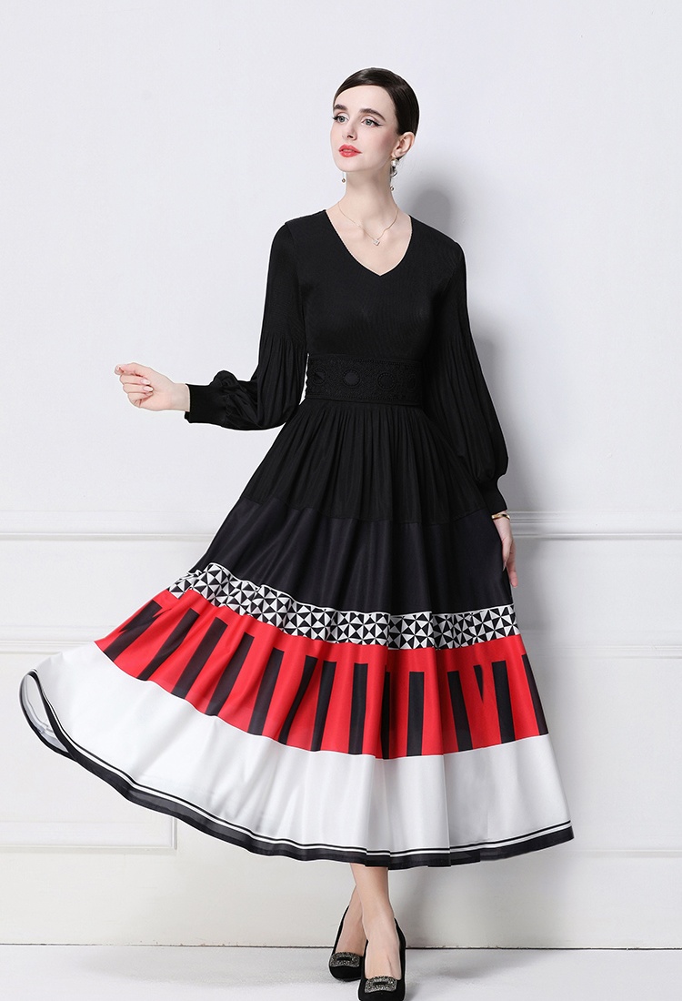 Printing long sleeve pinched waist Pleats Please dress