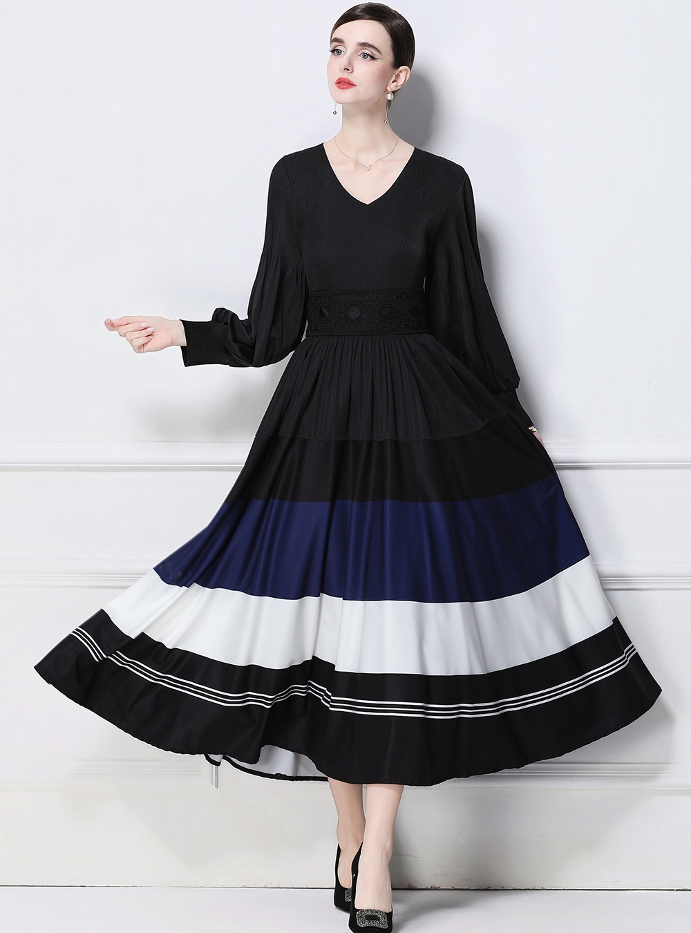 Pinched waist long sleeve Pleats Please dress