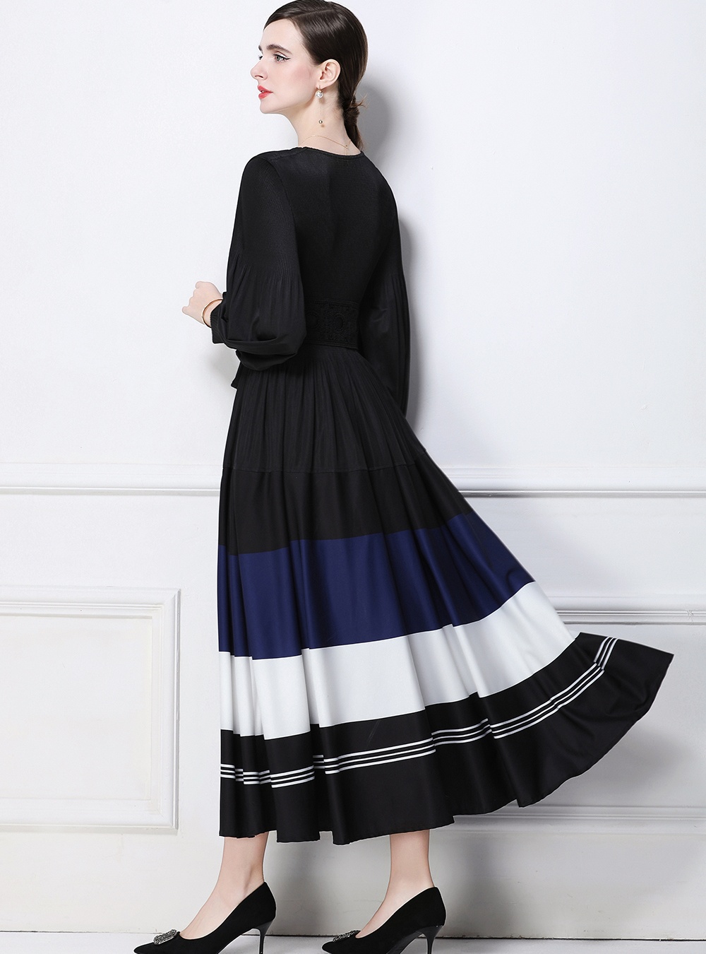 Pinched waist long sleeve Pleats Please dress