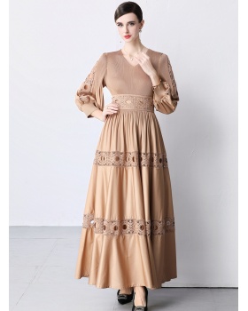 Long sleeve hollow lantern sleeve Pleats Please dress
