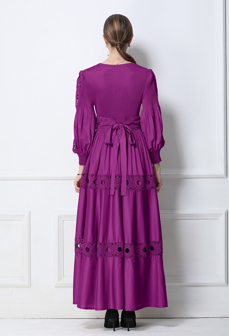 Long sleeve hollow lantern sleeve Pleats Please dress