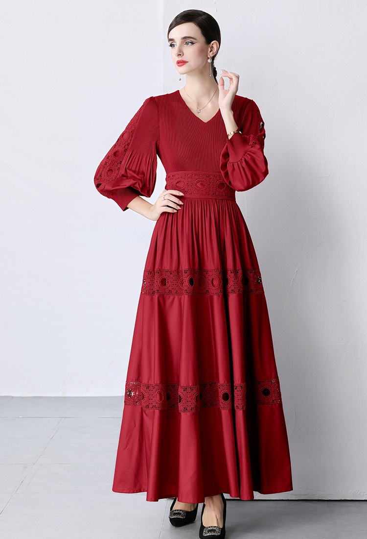 Long sleeve hollow lantern sleeve Pleats Please dress