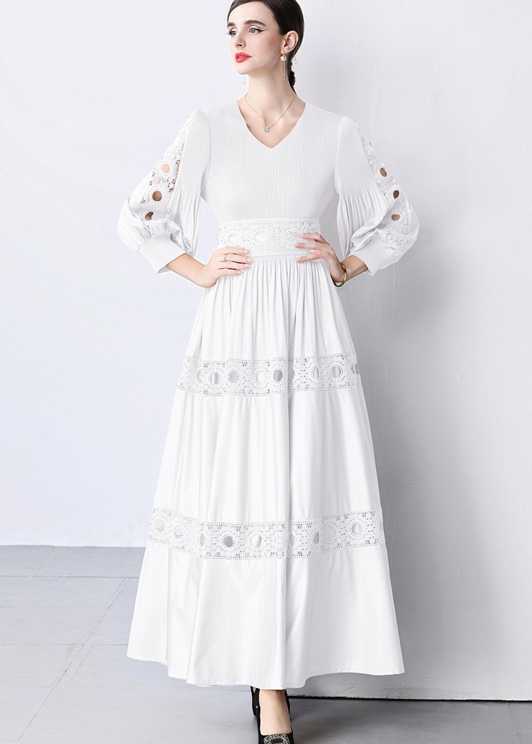 Long sleeve hollow lantern sleeve Pleats Please dress