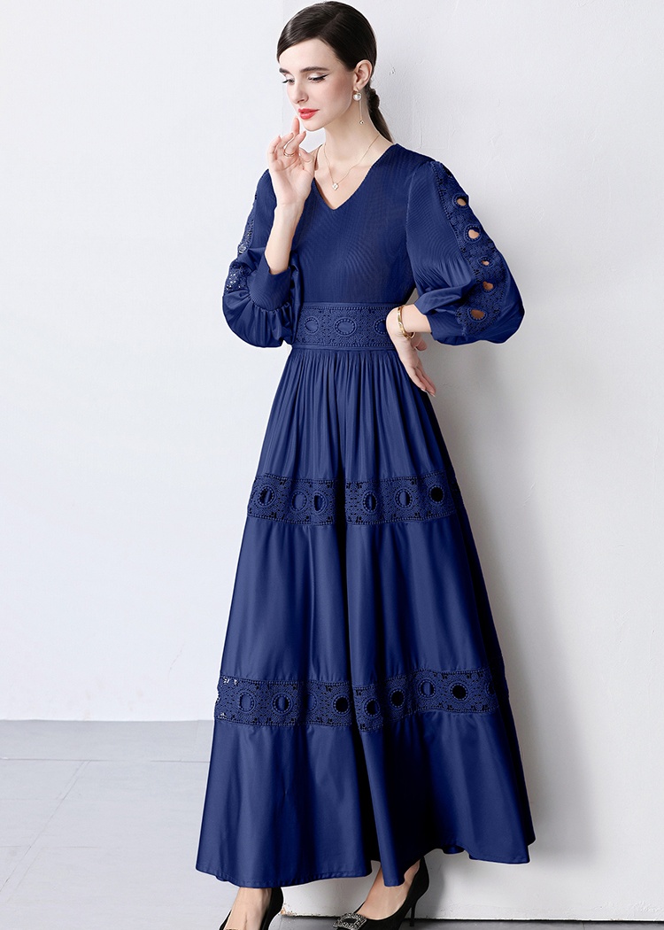 Long sleeve hollow lantern sleeve Pleats Please dress