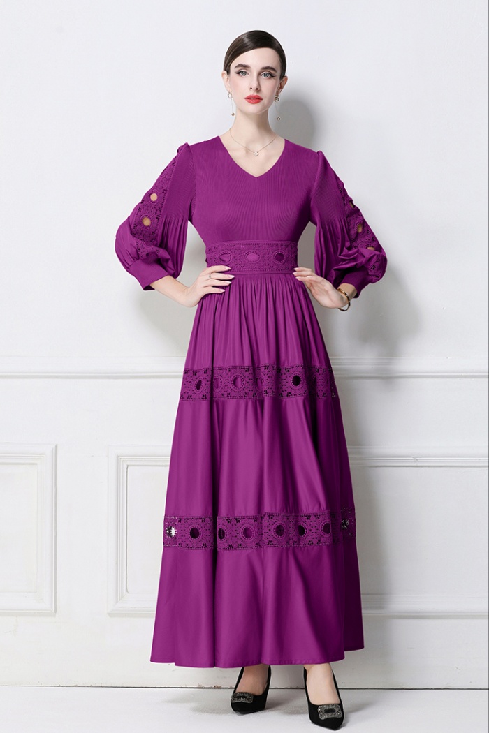 Long sleeve hollow lantern sleeve Pleats Please dress