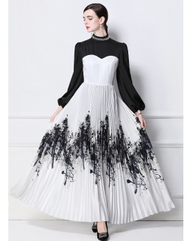 Ink splashes printing splice Chinese style dress