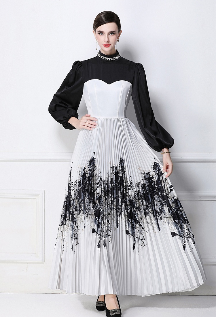 Ink splashes printing splice Chinese style dress