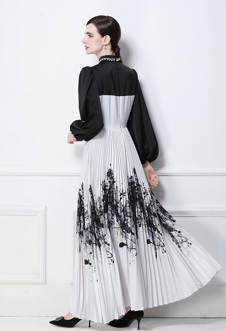 Ink splashes printing splice Chinese style dress