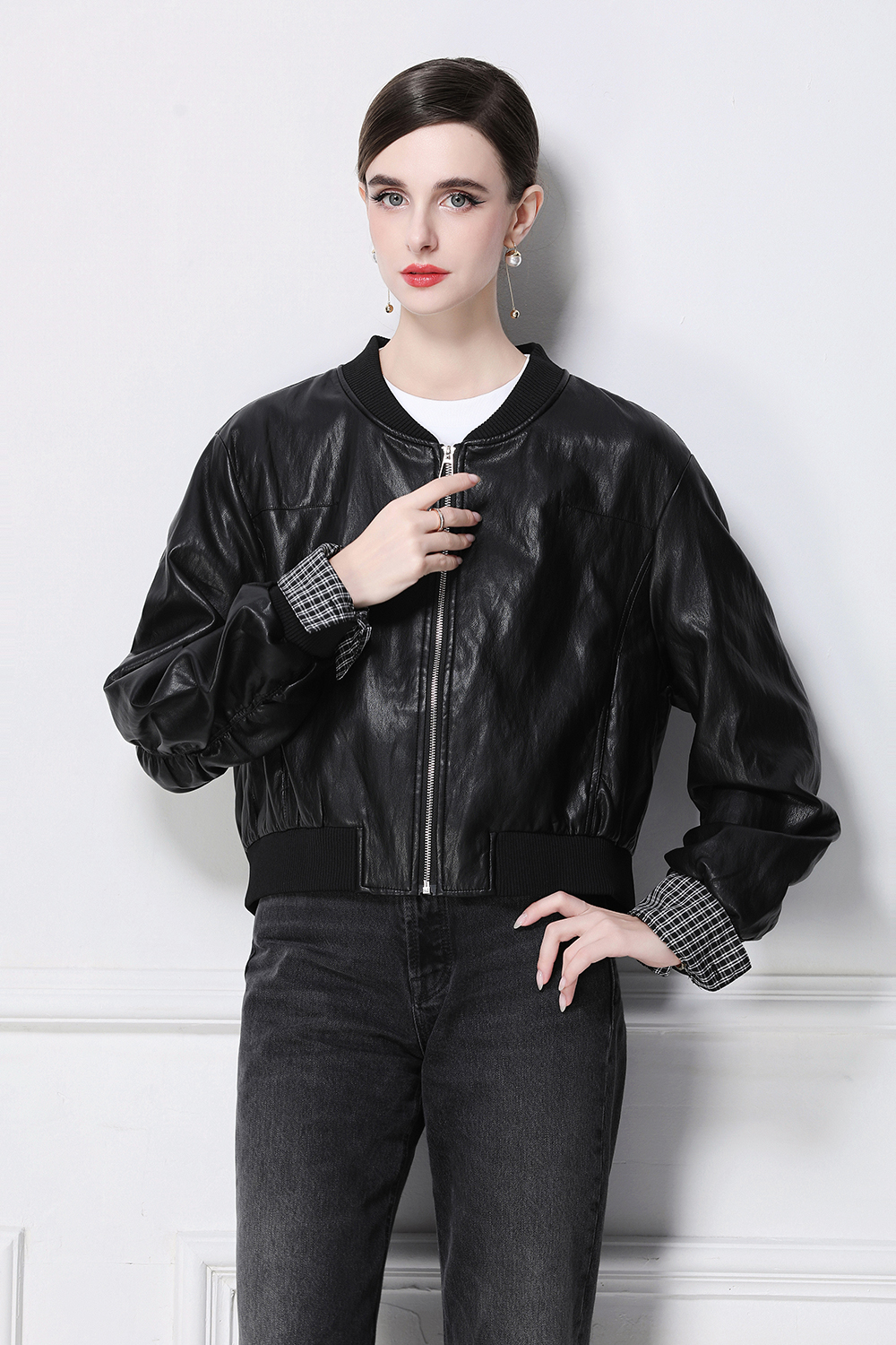 Retro European style jacket PU coat
