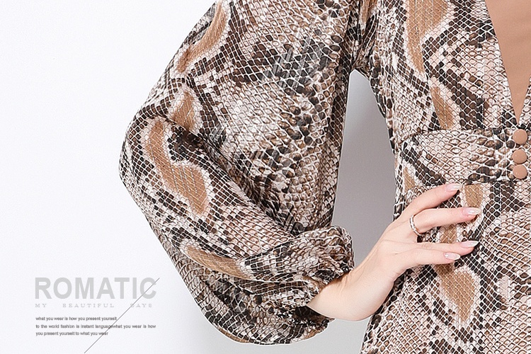 Puff sleeve snakeskin dress retro long dress