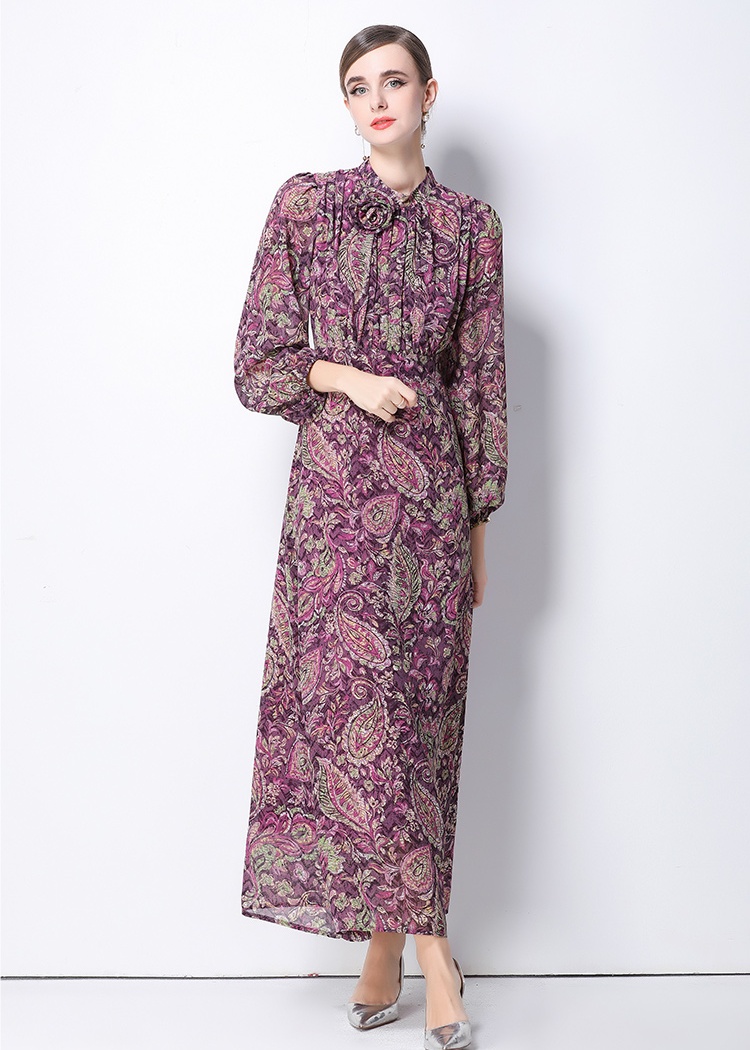 Round neck pinched waist stereoscopic European style dress