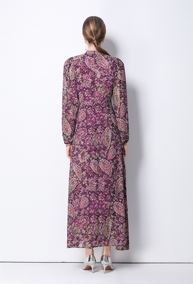 Round neck pinched waist stereoscopic European style dress