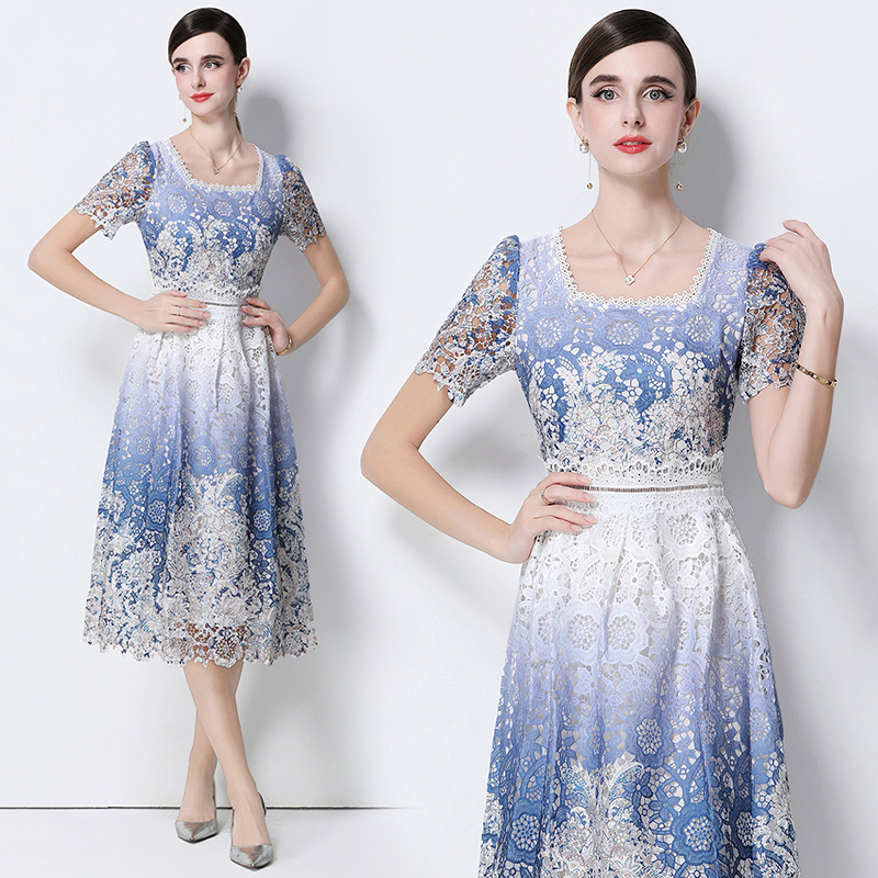 Lace slim fashion hollow light luxury long dress