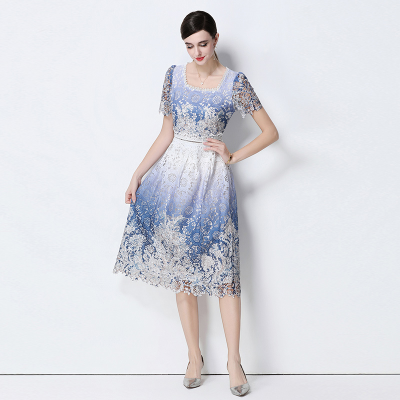 Lace slim fashion hollow light luxury long dress
