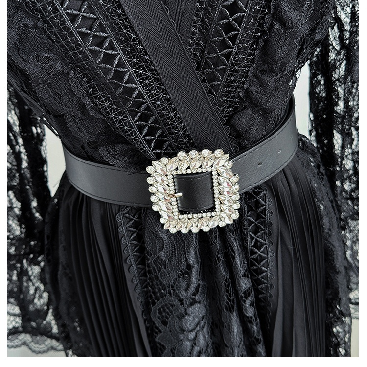 Court style chiffon dress splice crystal belt 2pcs set