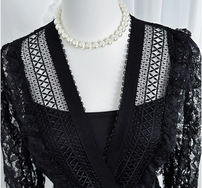 Court style chiffon dress splice crystal belt 2pcs set